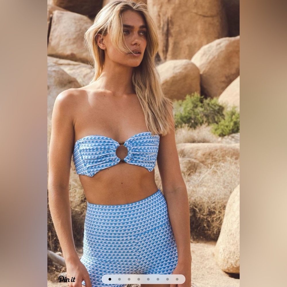 Montce Swim Bikini Set NWT Wave Repeat Tori Ties Bandeau Top & Lulu Bottoms S - Picture 7 of 13